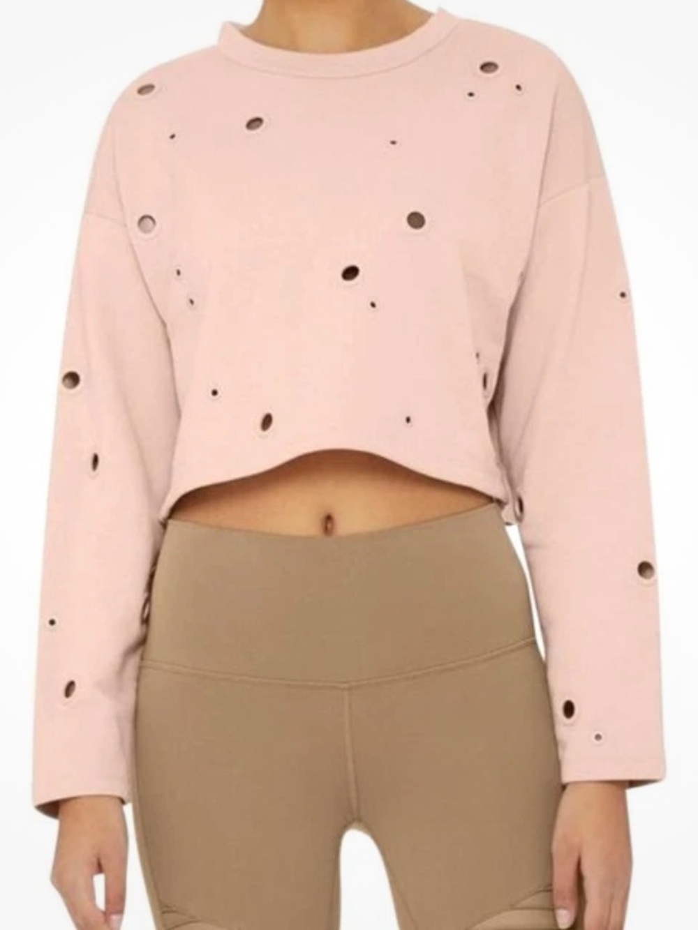 ALO BNWT women "Candence Grommet" holes sweatshirt pullover cropped s